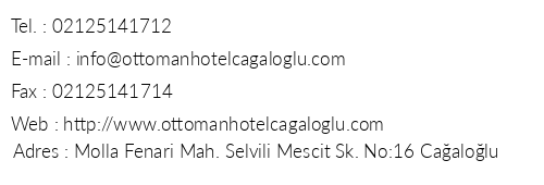 Ottoman Hotel Caalolu telefon numaralar, faks, e-mail, posta adresi ve iletiim bilgileri